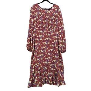 Suzanne Betro Plus Size 2X Romantic Floral Maxi Dress Wine Cream Cottagecore New